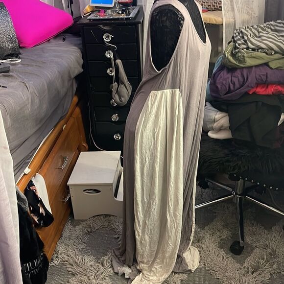 Gottex maxi dress longline grey/white shirtdress /sheath euc xl plus size - Picture 4 of 9